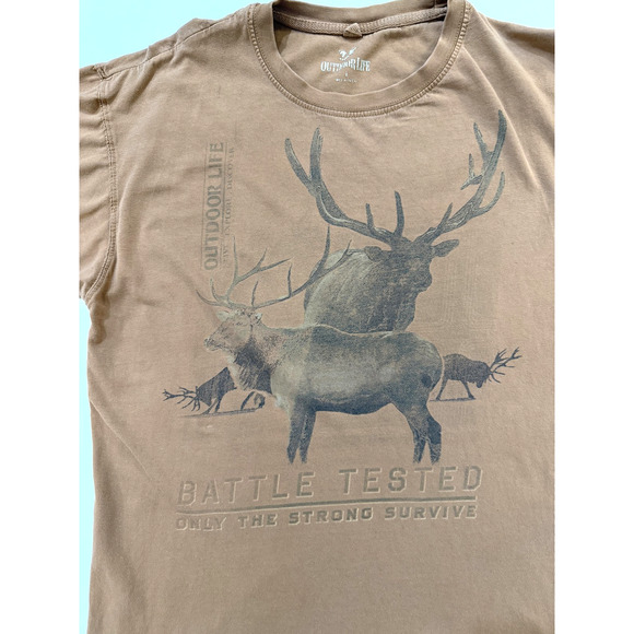 Outdoor Life Nature TShirt Mens Large Fader Brown Elk Deer Hunting Gorpcore - Picture 2 of 6